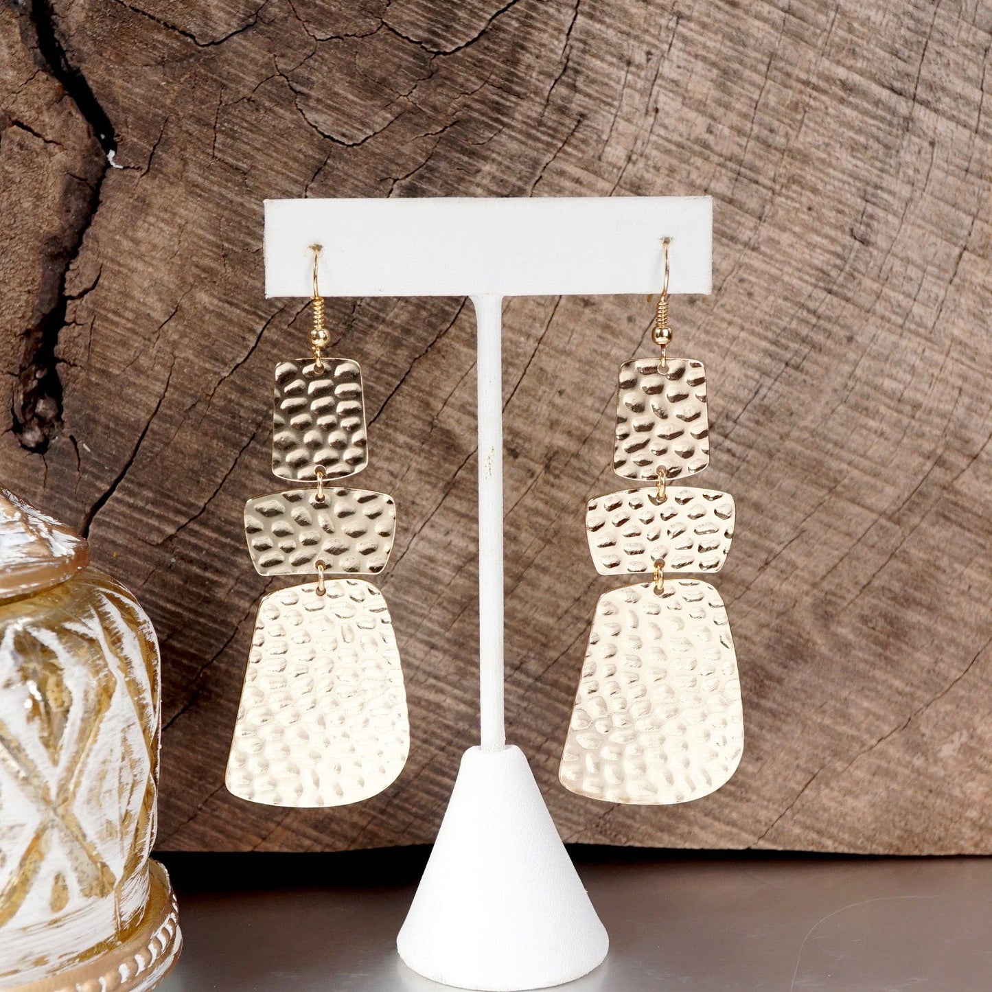 Elongated Abstract Statement Earrings – Gold Tone