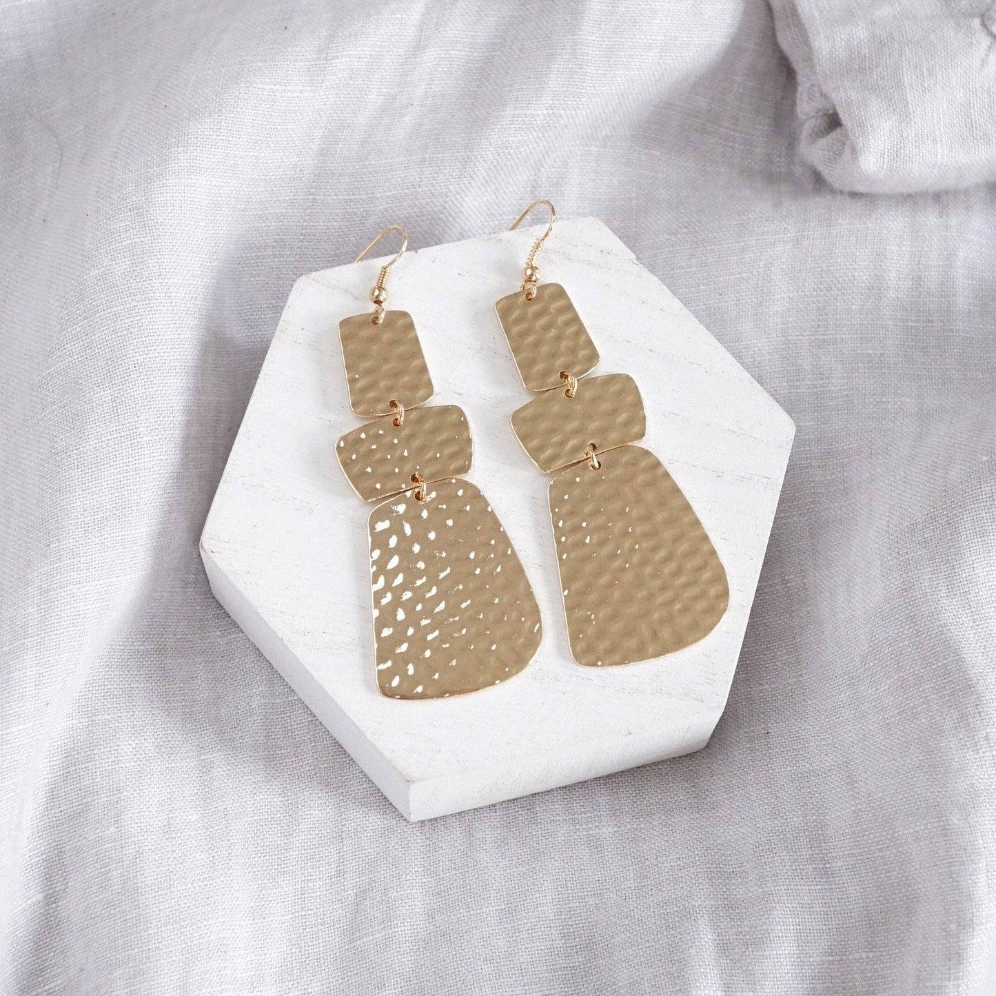 Elongated Abstract Statement Earrings – Gold Tone