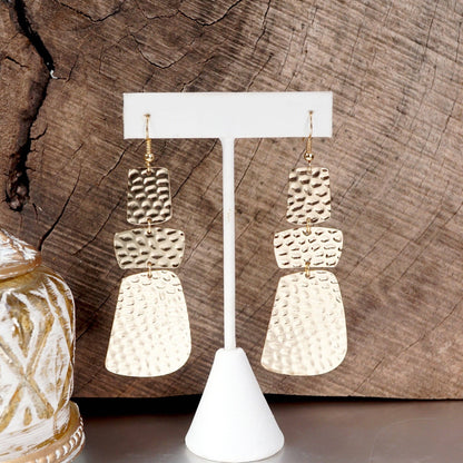 Elongated Abstract Statement Earrings – Gold Tone