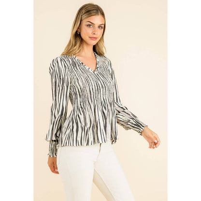 Smocked Zebra Print Top