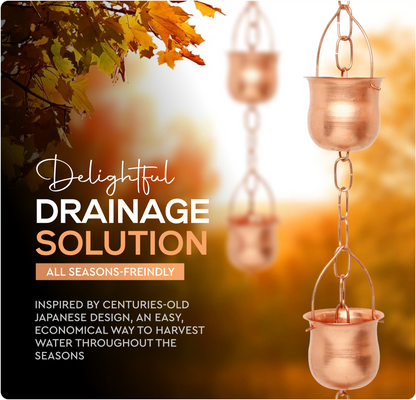 Marrgon Copper Rain Chain with Pot Style Cups for Gutter