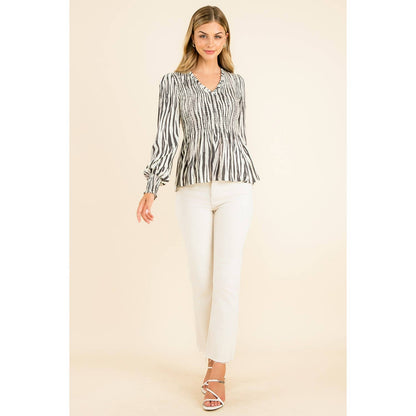 Smocked Zebra Print Top