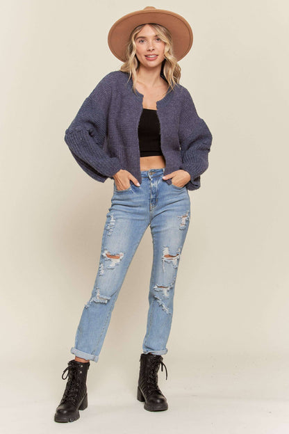 LESW3418- CROP SWEATER CARDIGAN