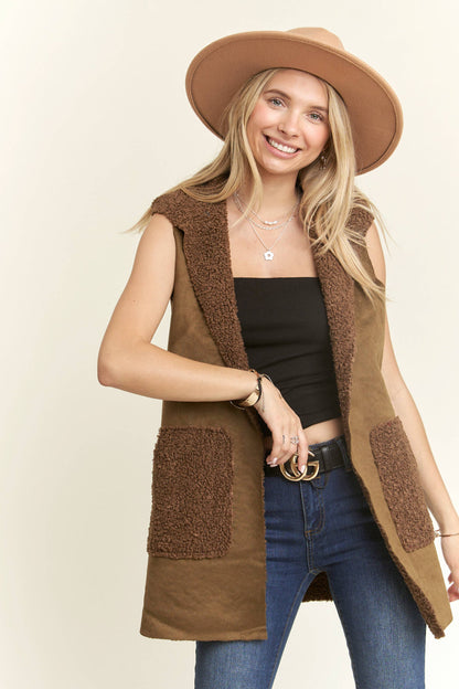 LEJ3664(82233) - FAUX SUEDE HOODIE VEST