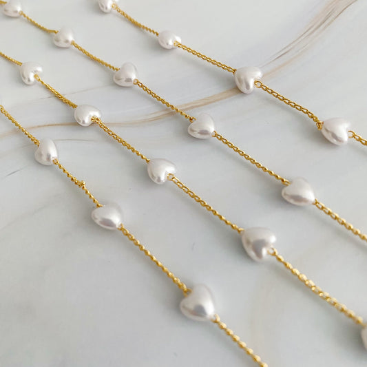 Pearl Heart Long Chain Necklace