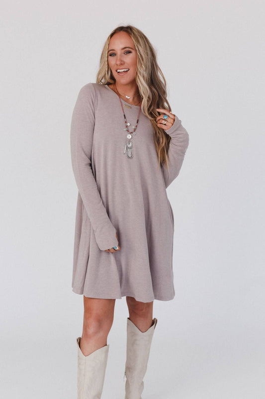 Jake Long Sleeve Crewneck Dress - Mocha Latte