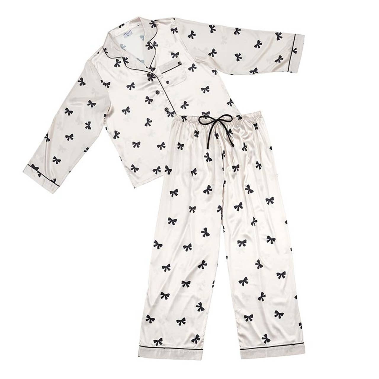 Long Sleeve PJ Set - Ivory/Black Bow