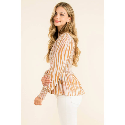 Smocked Zebra Print Top