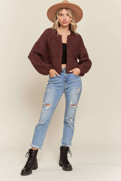 LESW3418- CROP SWEATER CARDIGAN