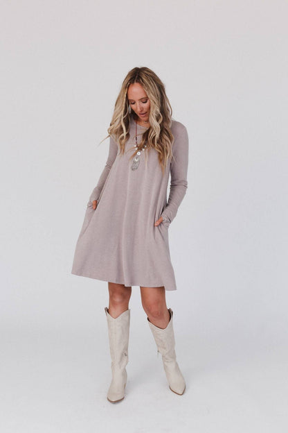 Jake Long Sleeve Crewneck Dress - Mocha Latte