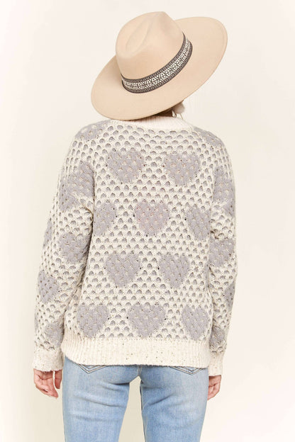 LESW3384-SEQUINS ACCENT HEART SWEATER