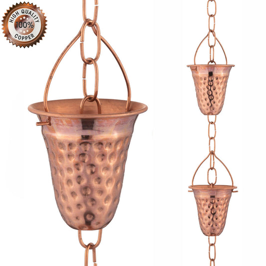 Marrgon Copper Rain Chain with Hammered Bell Style Cups for Gutter