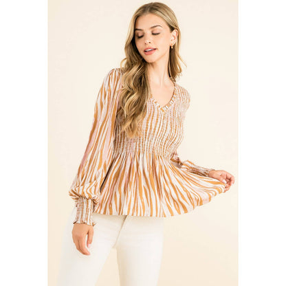 Smocked Zebra Print Top