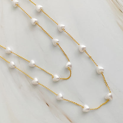 Pearl Heart Long Chain Necklace