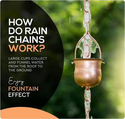 Marrgon Copper Rain Chain with Pot Style Cups for Gutter