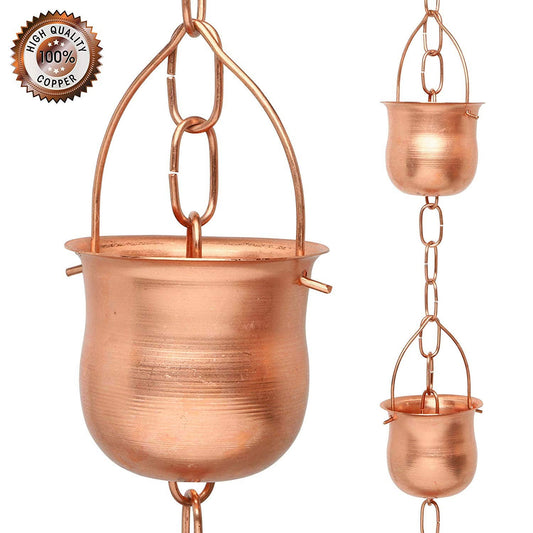 Marrgon Copper Rain Chain with Pot Style Cups for Gutter