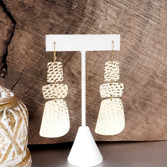 Elongated Abstract Statement Earrings – Gold Tone