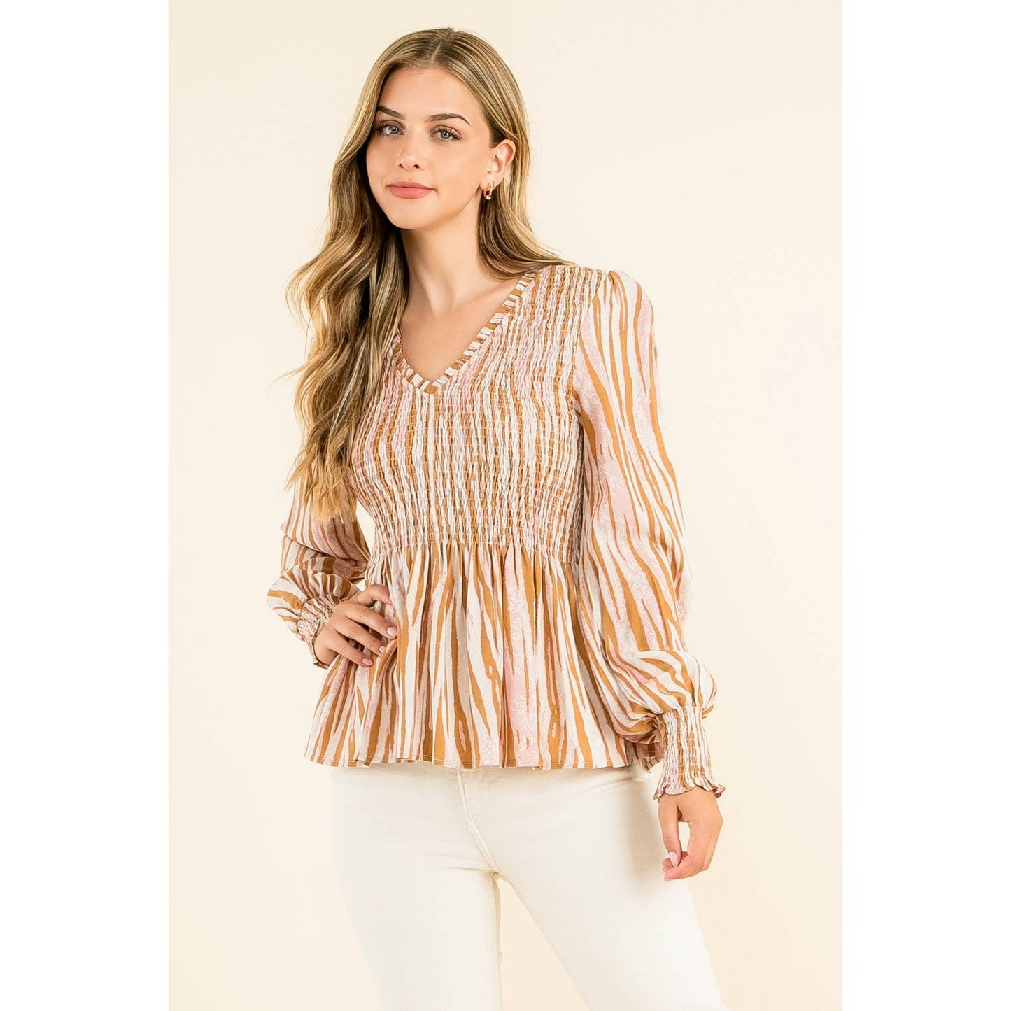 Smocked Zebra Print Top