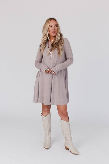 Jake Long Sleeve Crewneck Dress - Mocha Latte