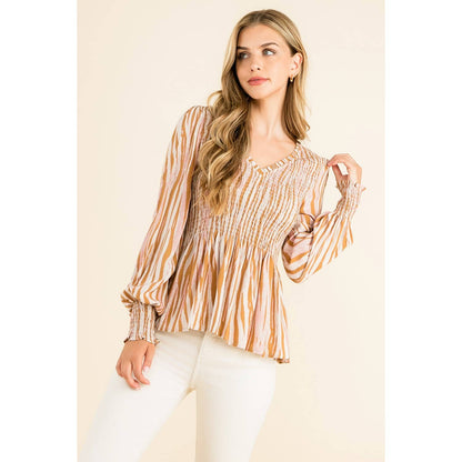 Smocked Zebra Print Top