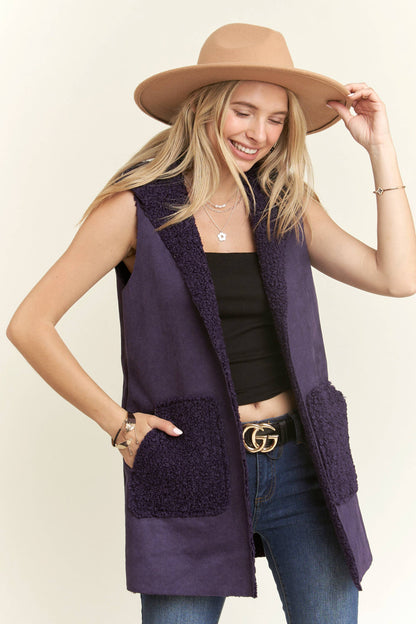 LEJ3664(82233) - FAUX SUEDE HOODIE VEST