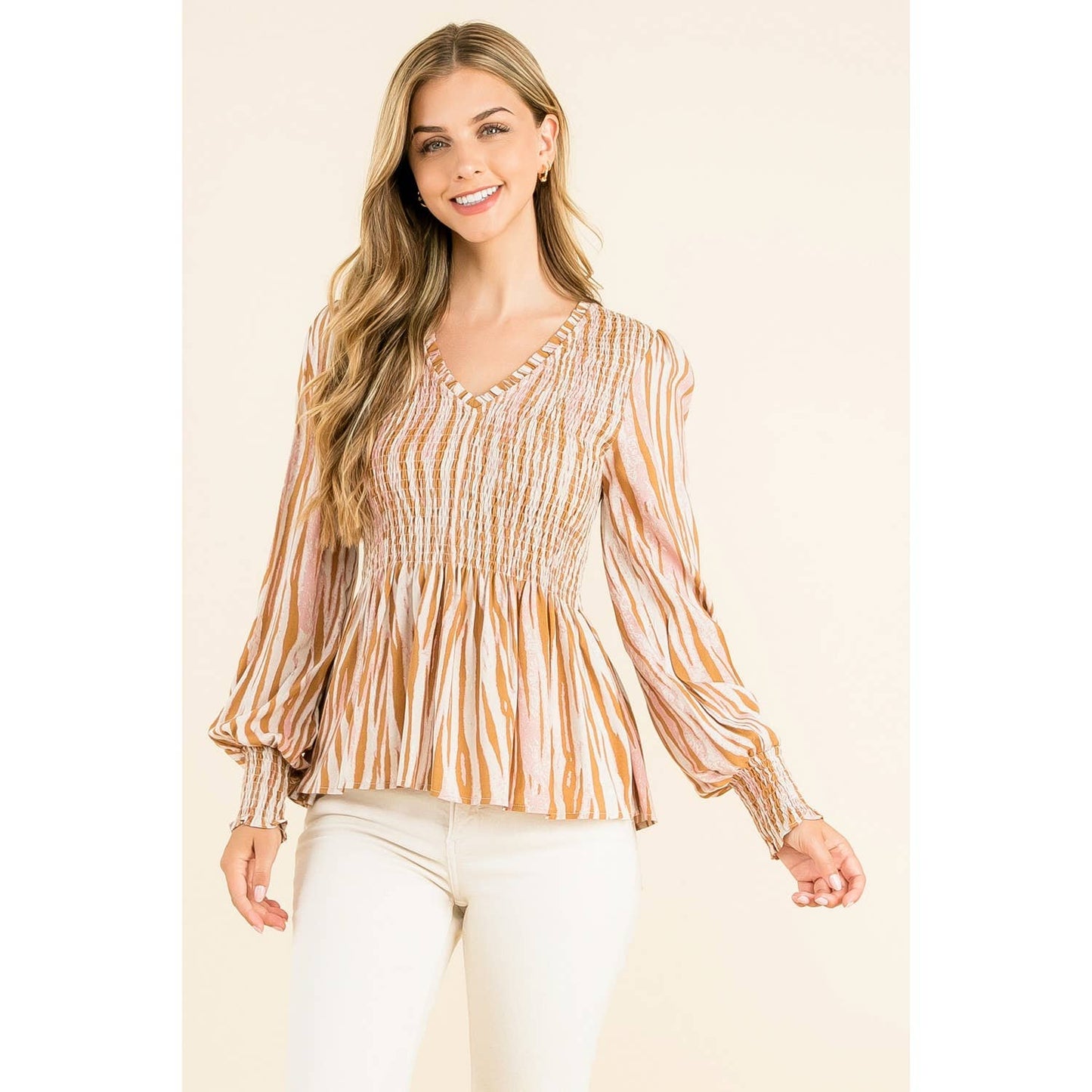 Smocked Zebra Print Top