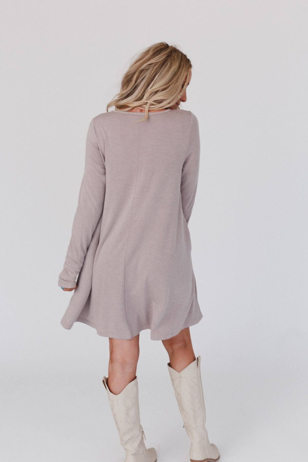 Jake Long Sleeve Crewneck Dress - Mocha Latte