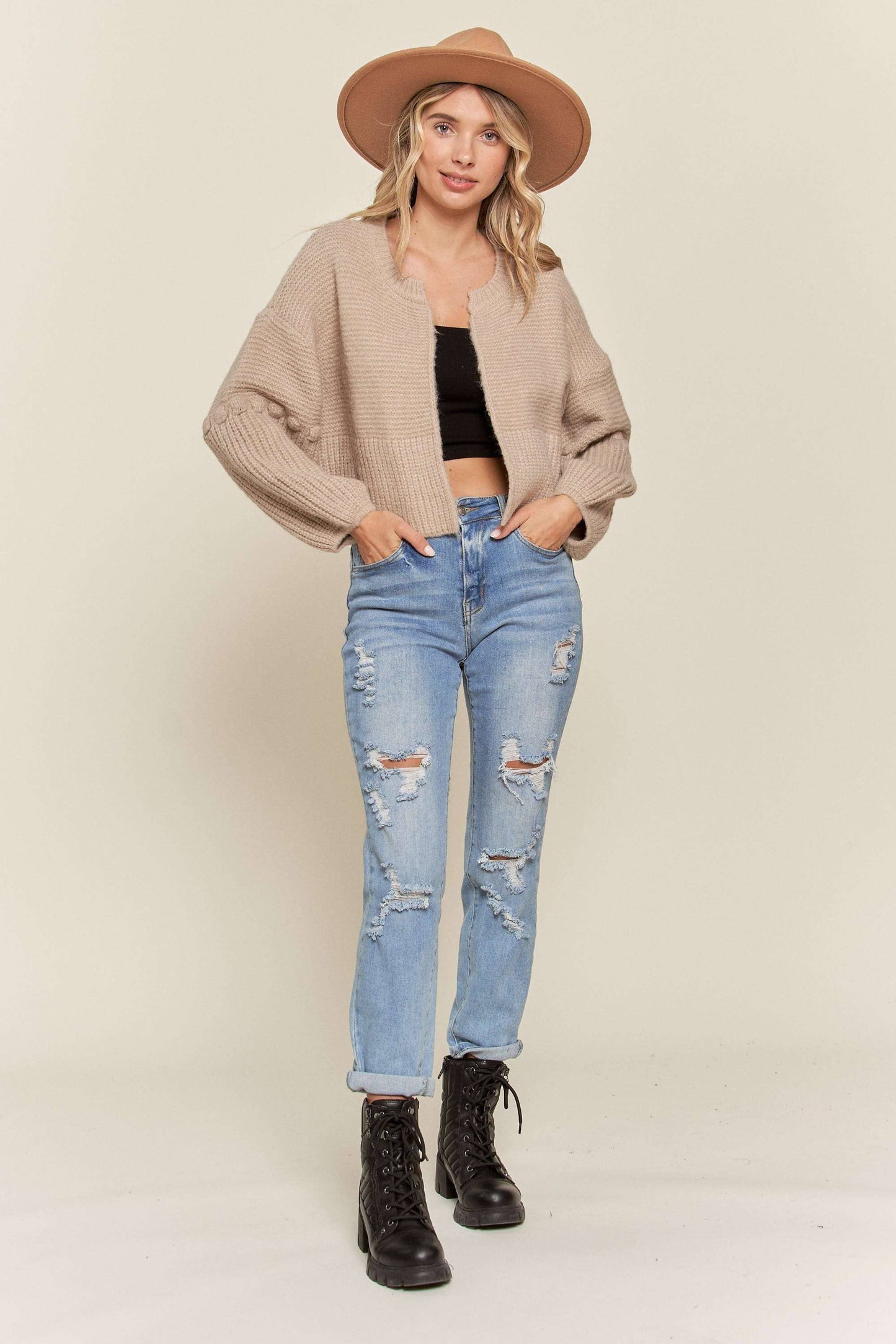 LESW3418- CROP SWEATER CARDIGAN