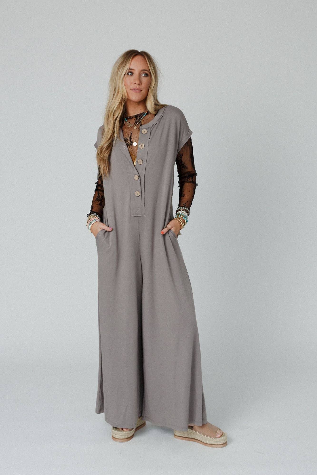 Davina Wide Leg Jumpsuit - Mushroom