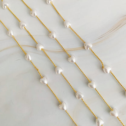 Pearl Heart Long Chain Necklace