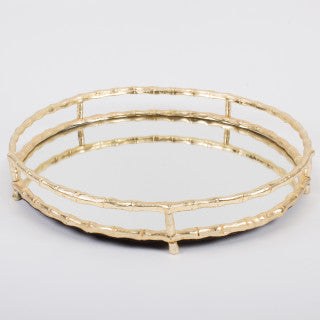 8 Oak Lane - Round Mirrored Tray - Gold Bamboo