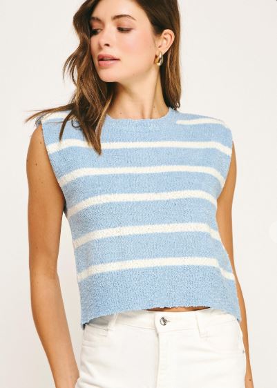 Shoulder Pad Sleeveless Textured Striped Knit Top