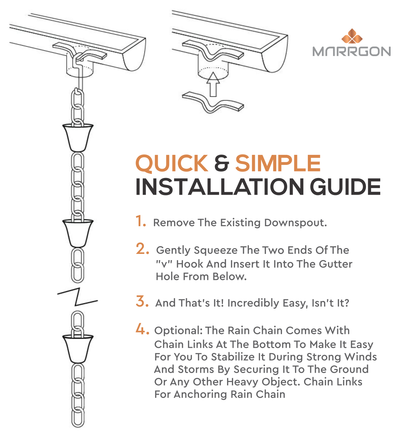 Marrgon Copper Rain Chain with Pot Style Cups for Gutter