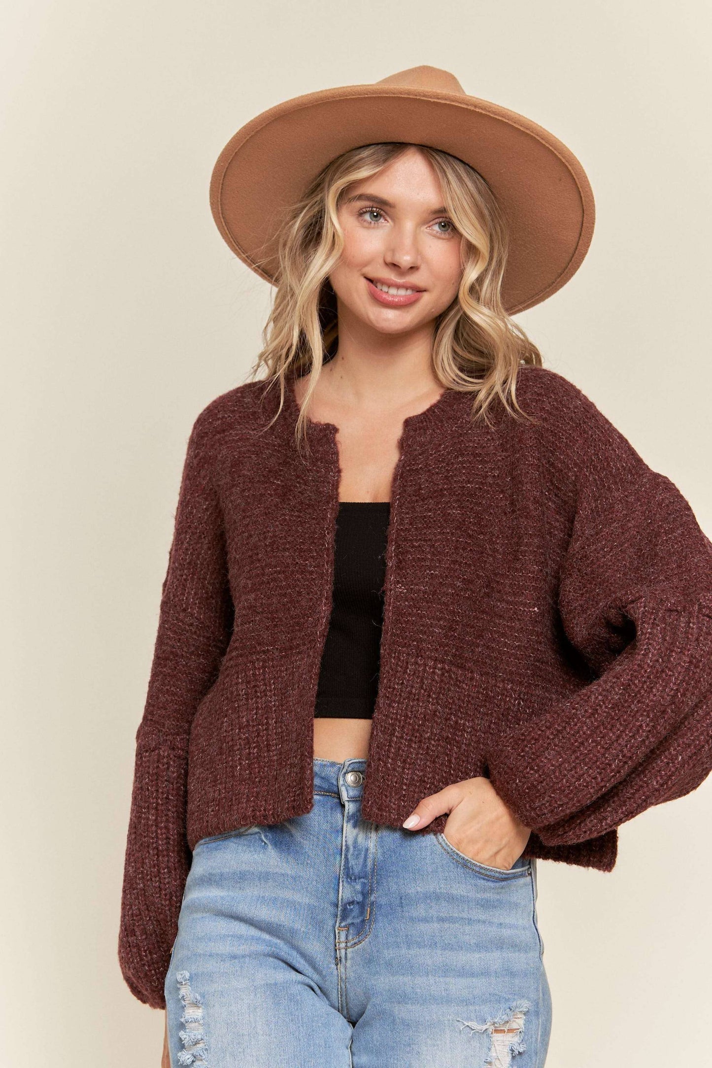 LESW3418- CROP SWEATER CARDIGAN