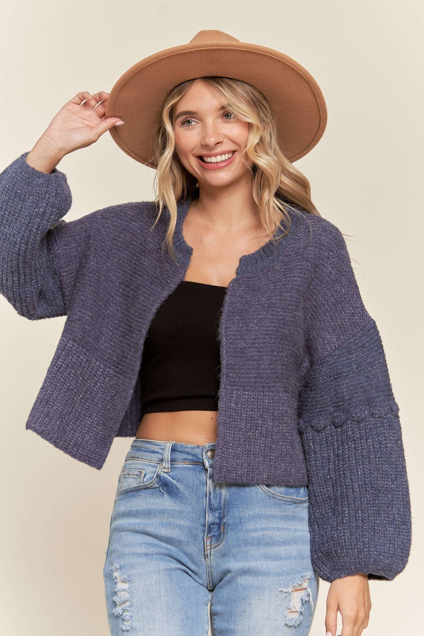 LESW3418- CROP SWEATER CARDIGAN