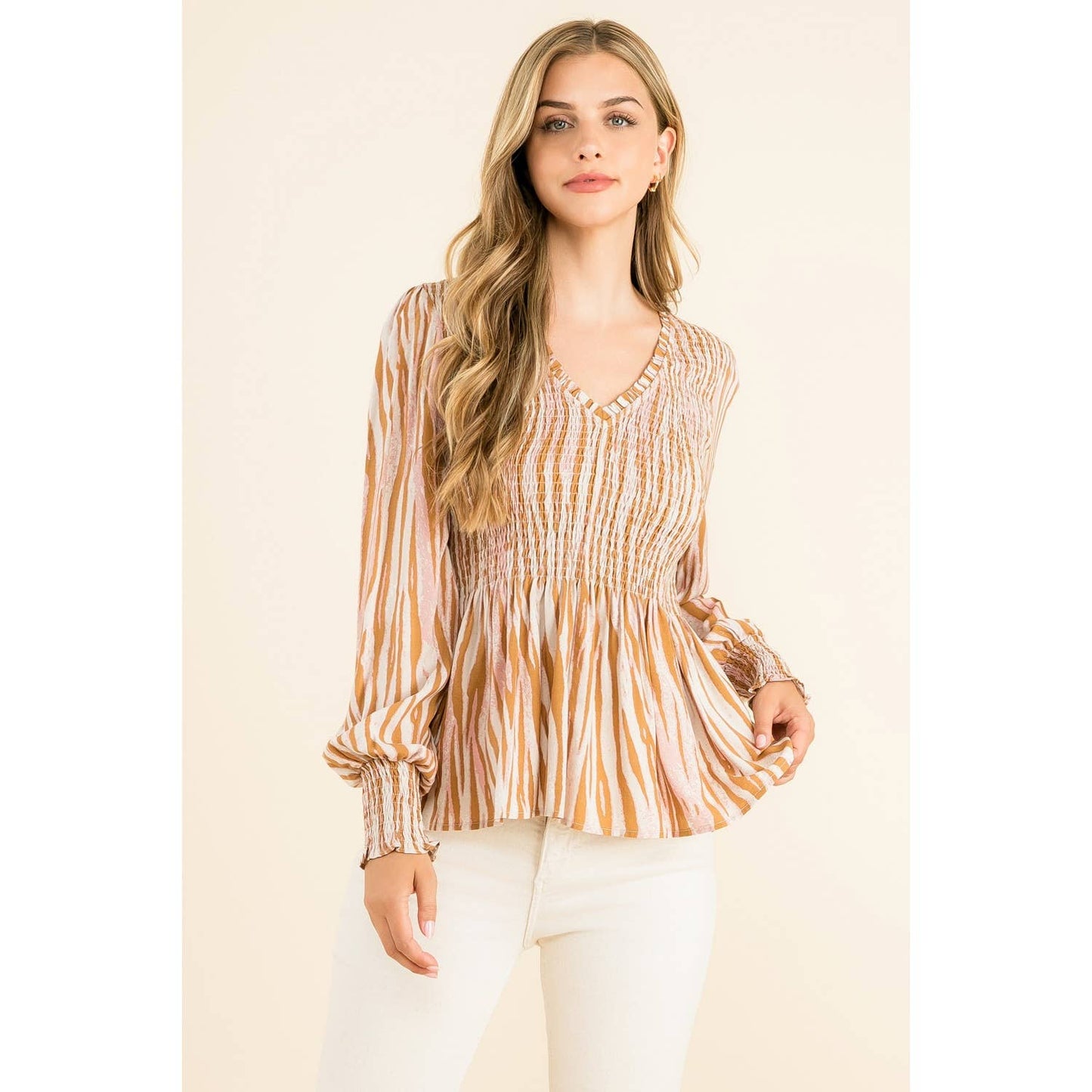 Smocked Zebra Print Top