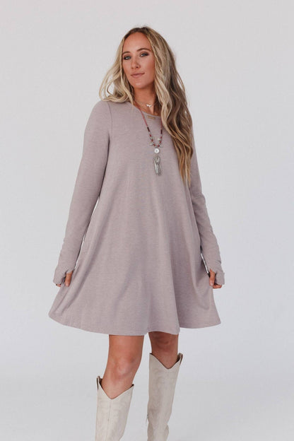 Jake Long Sleeve Crewneck Dress - Mocha Latte