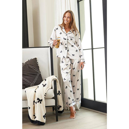 Long Sleeve PJ Set - Ivory/Black Bow