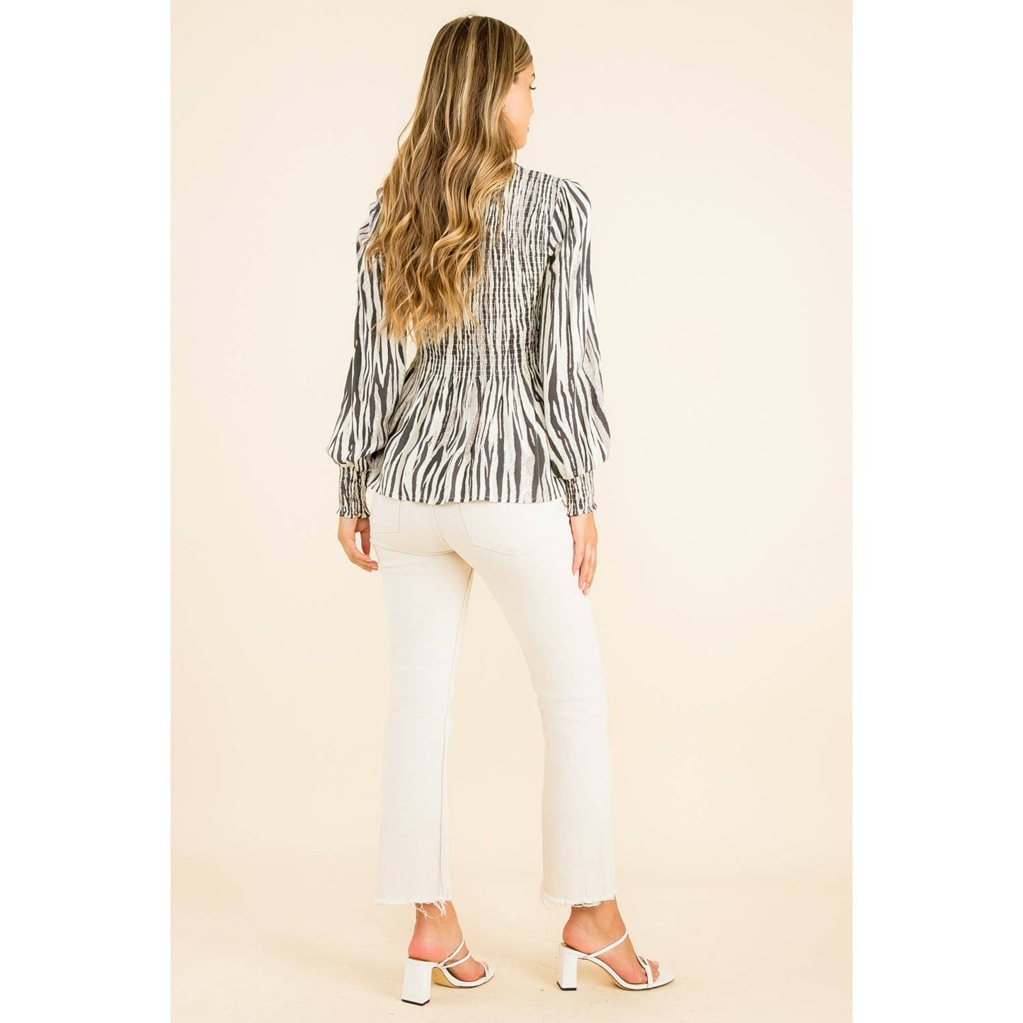 Smocked Zebra Print Top