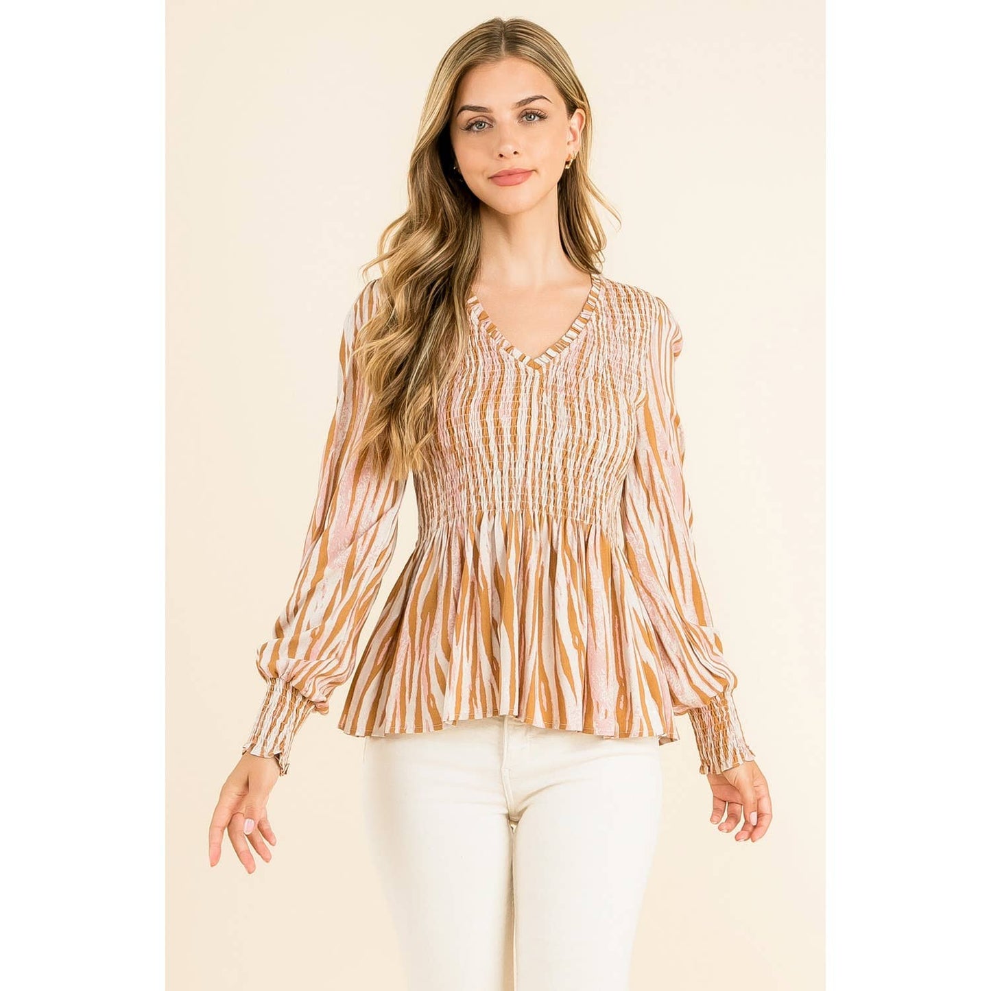 Smocked Zebra Print Top